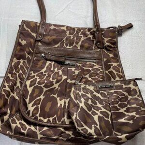 Nine West Satchel Handbag Leopard Print with Makeup tote